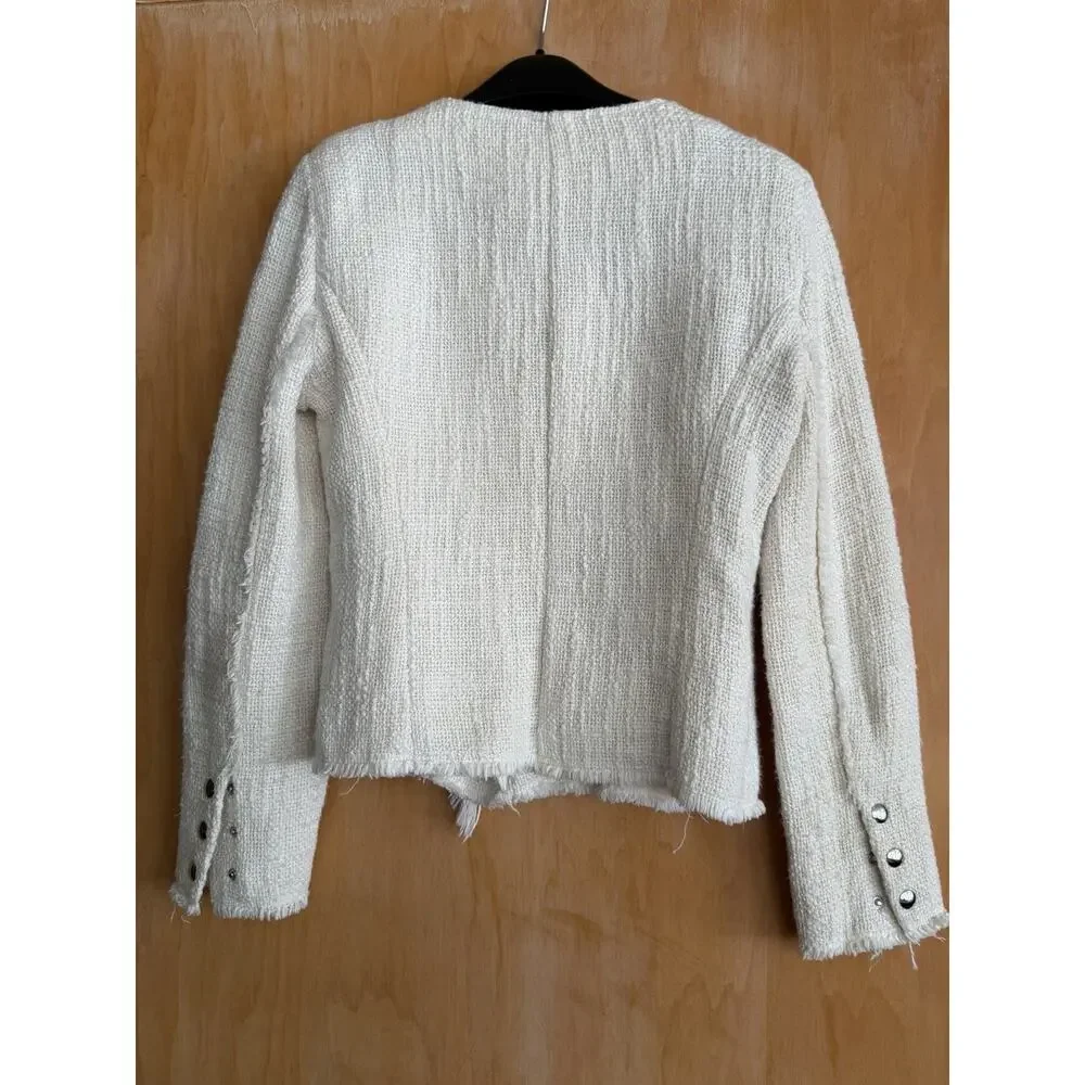 IRO Cauleyspe Cream Asymmetrical Cream Boucle Zip Jacket Size 40